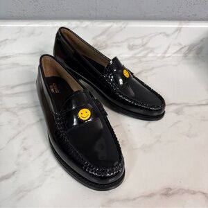 New G.H. Bass Whitney SMILEY Emoji Weejuns Black Patent Leather Loafer Wm 10